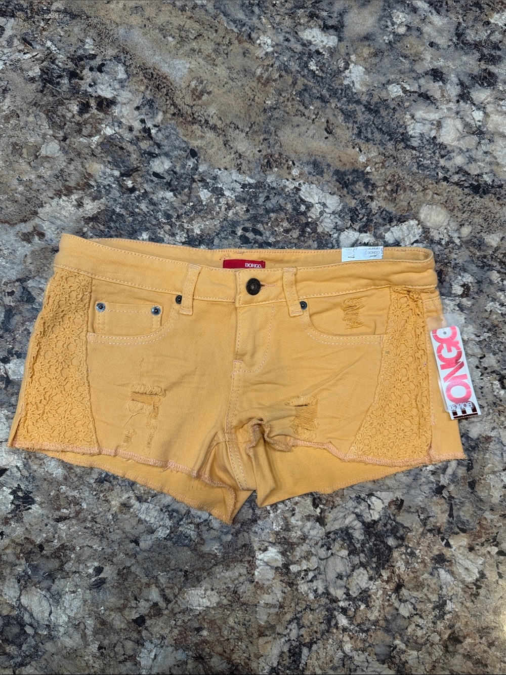 BONGO Women's lace accent distressed denim Shorties New